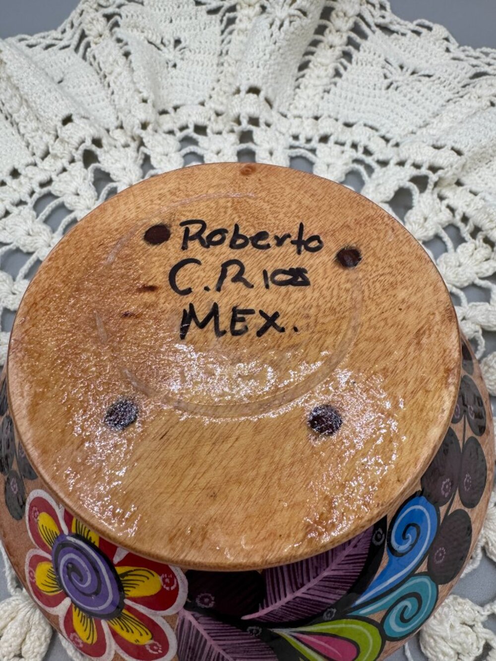 VTG Roberto Rios Mexican Folk Art Painted Wood Bowl - Picture 2 of 7